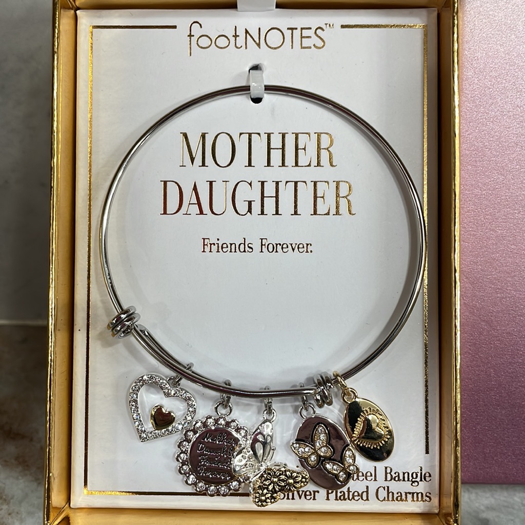 Footnotes Mother Daughter Silver Gold Stainless Bangle Bracelet Butterflies New
